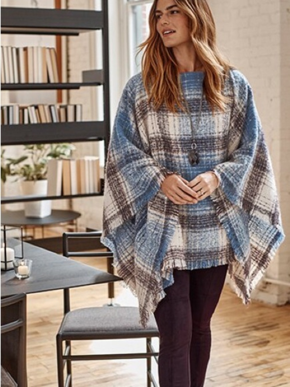 J. Jill Blue and Brown Plaid Poncho XL to 3X